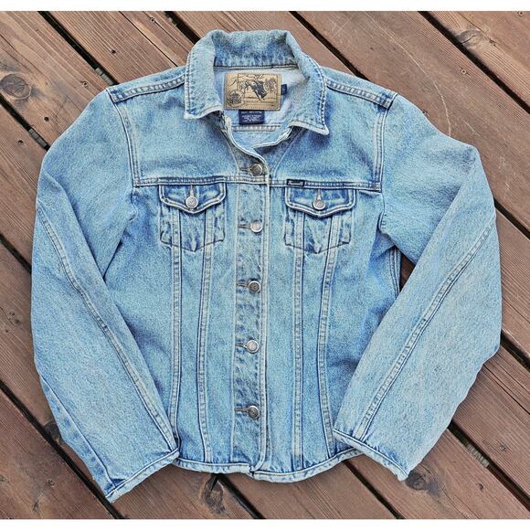 Faconnable Denim Jean Jacket Womens Large Button Blue Trucker Long Sleeve Y2K - Picture 1 of 11